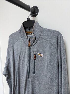 Orvis Gray Quarter-Zip Pullover with Orange Accents
